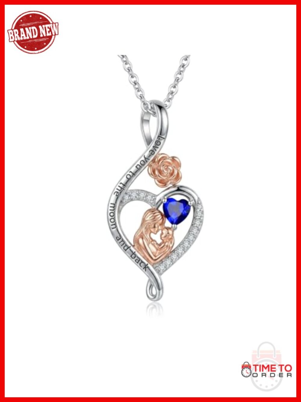 Rose Heart Infinity Birthstone Pendant Necklace for Women - Cubic Zirconia - Picture 1 of 6